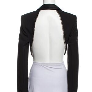 AREA Black Crystal Trim Open Back Blazer with rhinestones  Small
